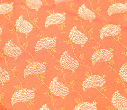 Indian Orange Dual Tone Sari Art Silk Banarasi Saree Blouse Gold Zari Woven