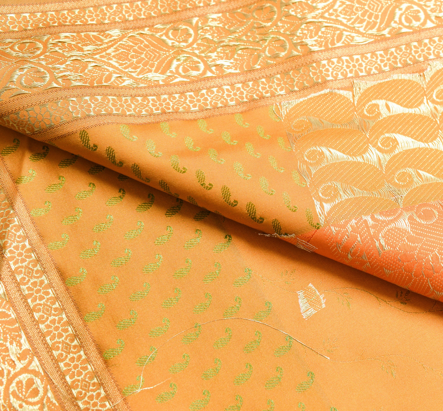 Indian Orange Dual Tone Sari Art Silk Banarasi Saree Blouse Gold Zari Woven