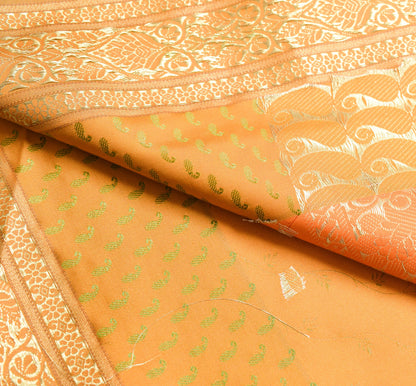 Indian Orange Dual Tone Sari Art Silk Banarasi Saree Blouse Gold Zari Woven
