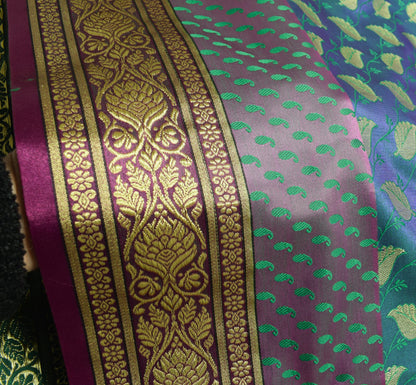 Indian Green Blue Dual Tone Sari Banarasi Art Silk Saree Blouse Gold Zari Woven