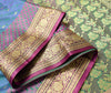Indian Green Blue Dual Tone Sari Banarasi Art Silk Saree Blouse Gold Zari Woven