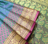 Indian Green Blue Dual Tone Sari Banarasi Art Silk Saree Blouse Gold Zari Woven