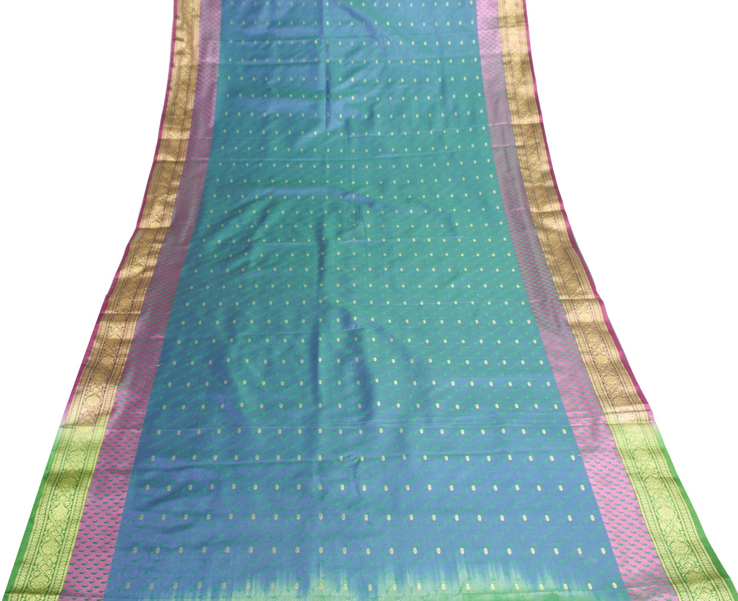 Indian Green Blue Dual Tone Sari Banarasi Art Silk Saree Blouse Gold Zari Woven