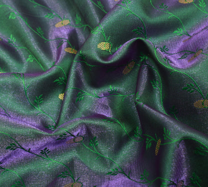 Indian Green Blue Dual Tone Sari Banarasi Art Silk Saree Blouse Gold Zari Woven