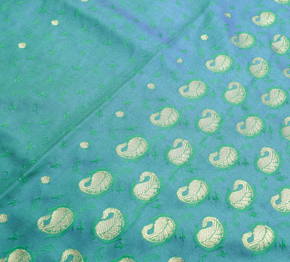 Indian Green Blue Dual Tone Sari Art Silk Banarasi Saree Blouse Gold Zari Woven