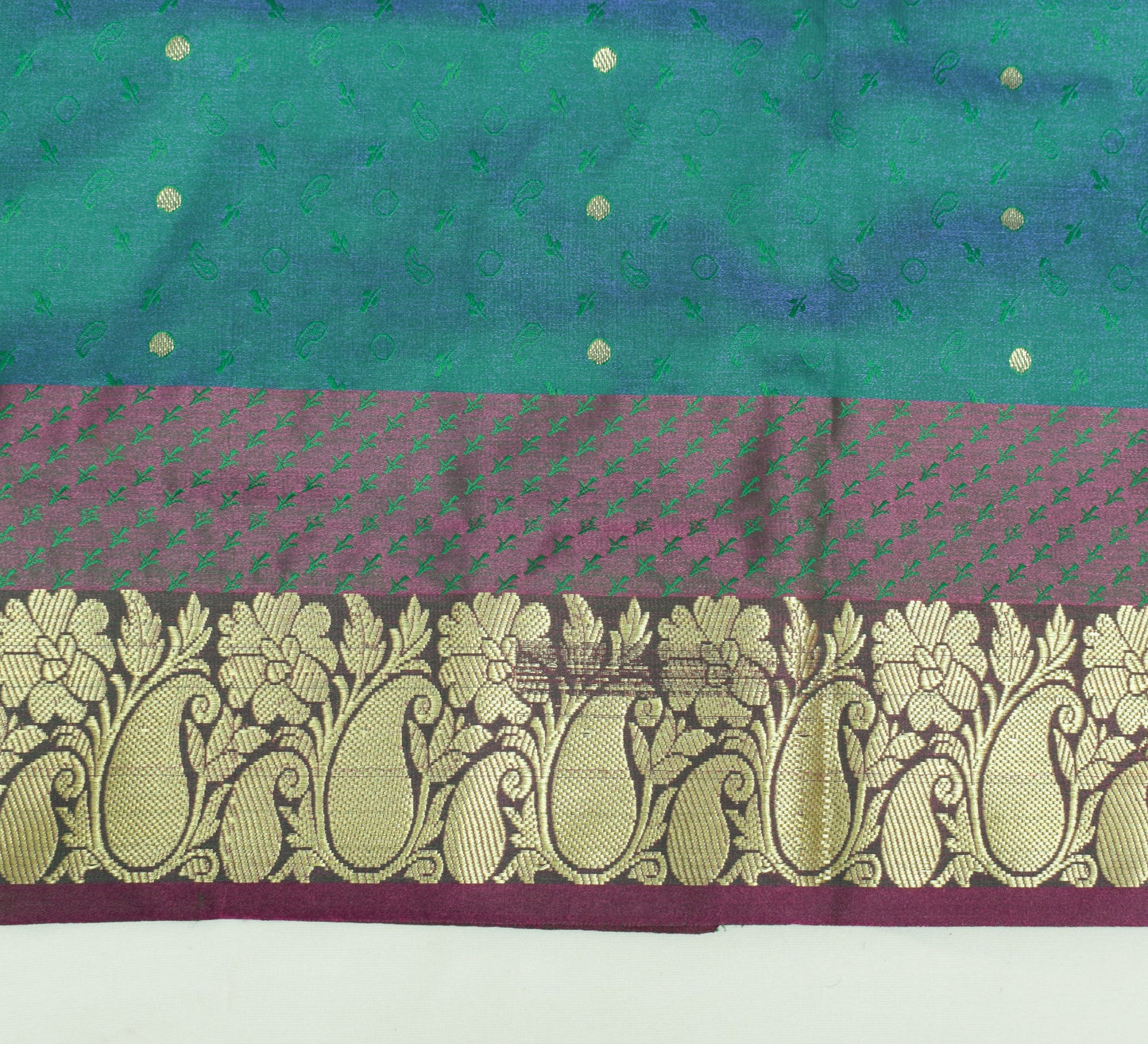 Indian Green Blue Dual Tone Sari Art Silk Banarasi Saree Blouse Gold Zari Woven