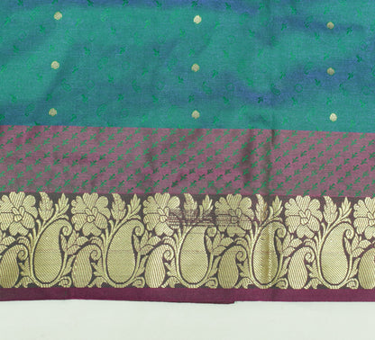 Indian Green Blue Dual Tone Sari Art Silk Banarasi Saree Blouse Gold Zari Woven