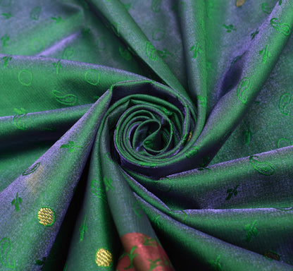 Indian Green Blue Dual Tone Sari Art Silk Banarasi Saree Blouse Gold Zari Woven