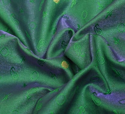 Indian Green Blue Dual Tone Sari Art Silk Banarasi Saree Blouse Gold Zari Woven