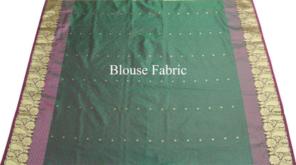 Indian Green Blue Dual Tone Sari Art Silk Banarasi Saree Blouse Gold Zari Woven