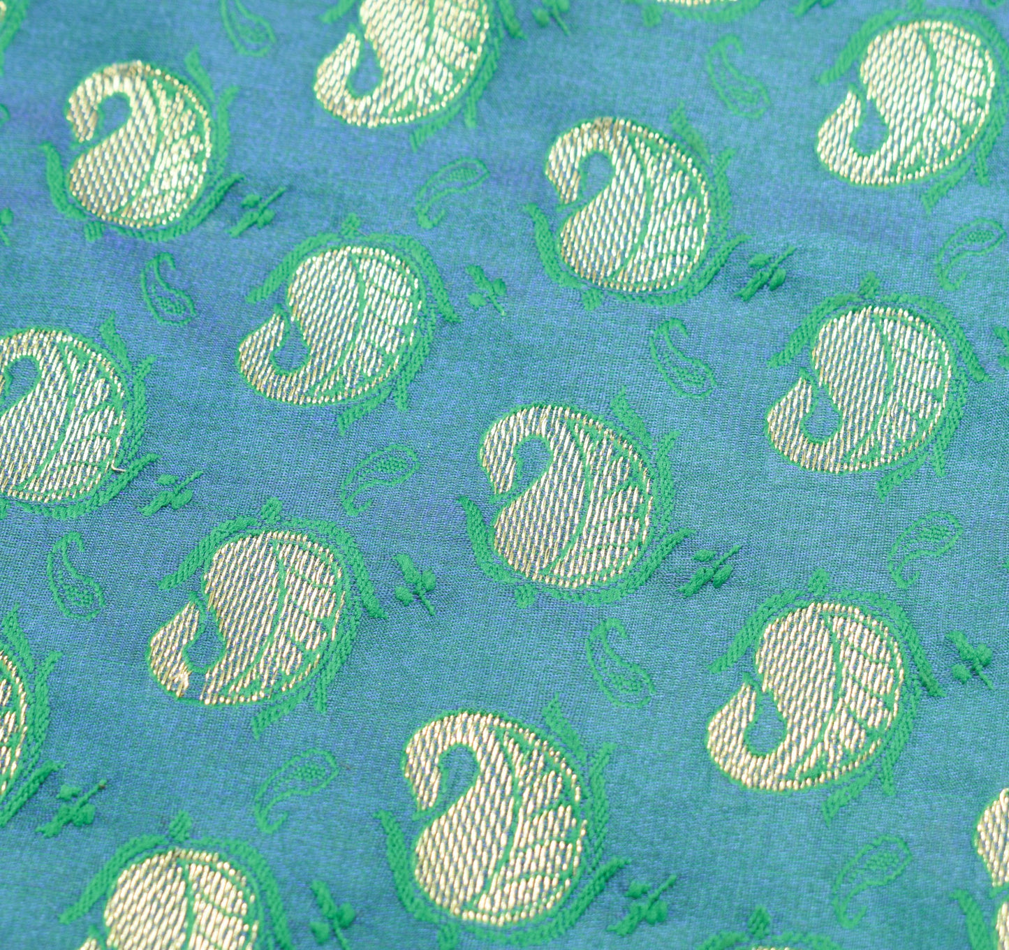 Indian Green Blue Dual Tone Sari Art Silk Banarasi Saree Blouse Gold Zari Woven