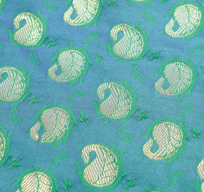 Indian Green Blue Dual Tone Sari Art Silk Banarasi Saree Blouse Gold Zari Woven