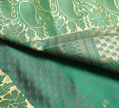 Indian Green Blue Dual Tone Sari Art Silk Banarasi Saree Blouse Gold Zari Woven