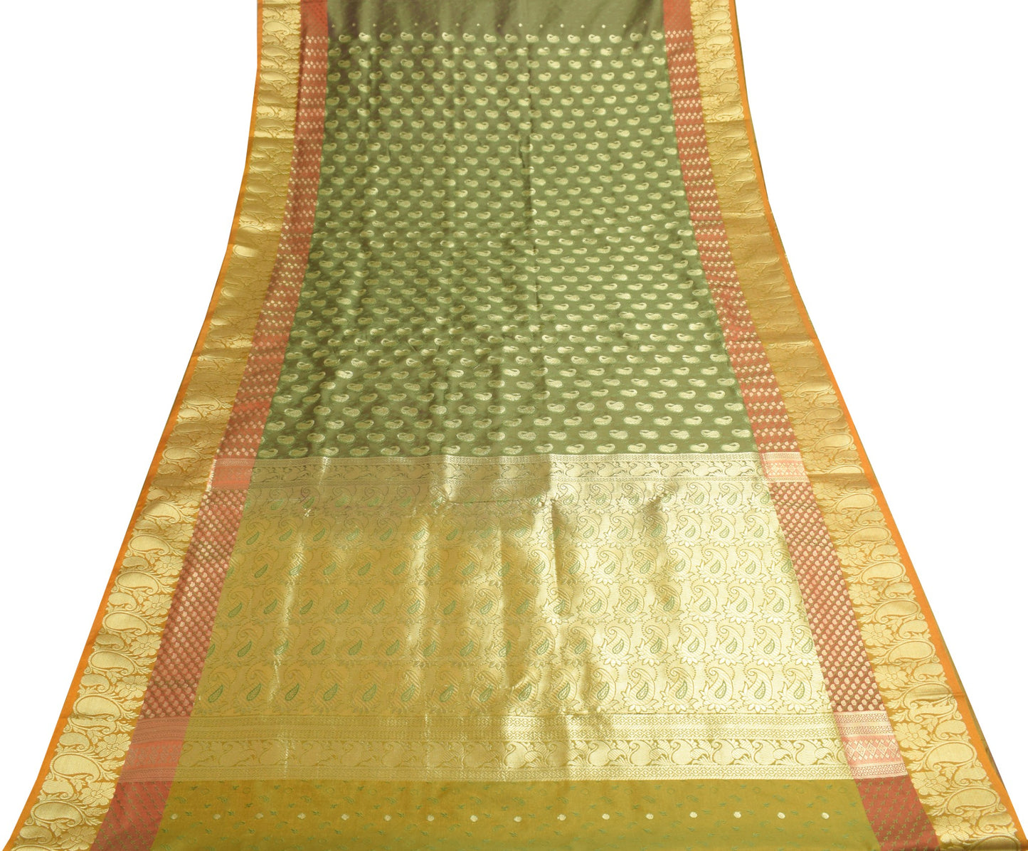 Indian Green Dual Tone Sari Banarasi Art Silk Saree with Blouse Gold Zari Woven