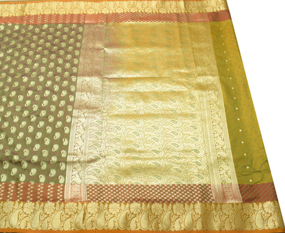 Indian Green Dual Tone Sari Banarasi Art Silk Saree with Blouse Gold Zari Woven