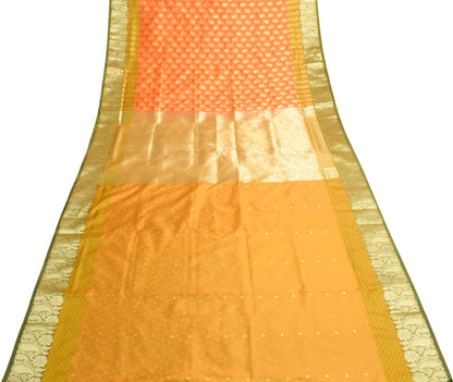 Indian Orange Dual Tone Sari Banarasi Art Silk Saree with Blouse Gold Zari Woven