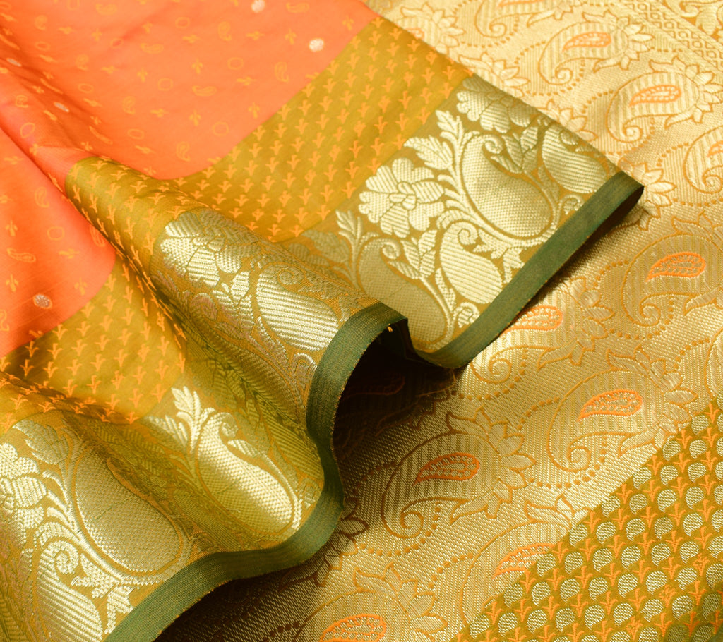 Indian Orange Dual Tone Sari Banarasi Art Silk Saree with Blouse Gold Zari Woven