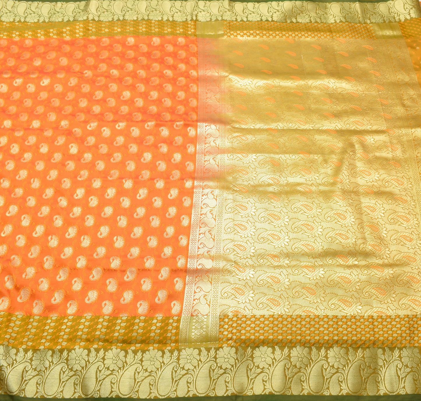 Indian Orange Dual Tone Sari Banarasi Art Silk Saree with Blouse Gold Zari Woven