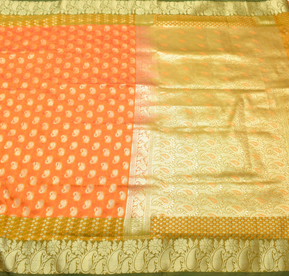 Indian Orange Dual Tone Sari Banarasi Art Silk Saree with Blouse Gold Zari Woven