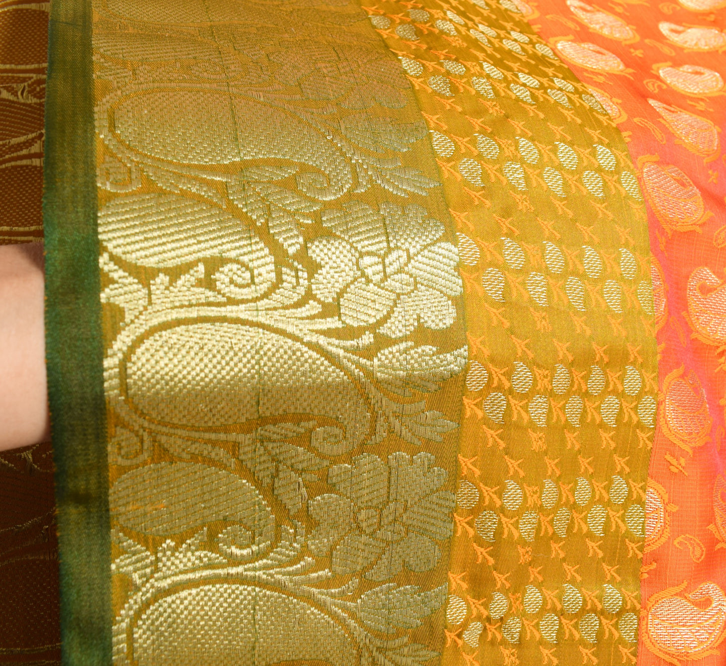 Indian Orange Dual Tone Sari Banarasi Art Silk Saree with Blouse Gold Zari Woven