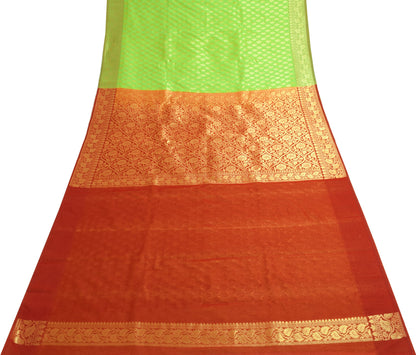 Indian Parrot Green Banarasi Sari Art Cotton Saree Blouse Fabric Gold Zari Woven