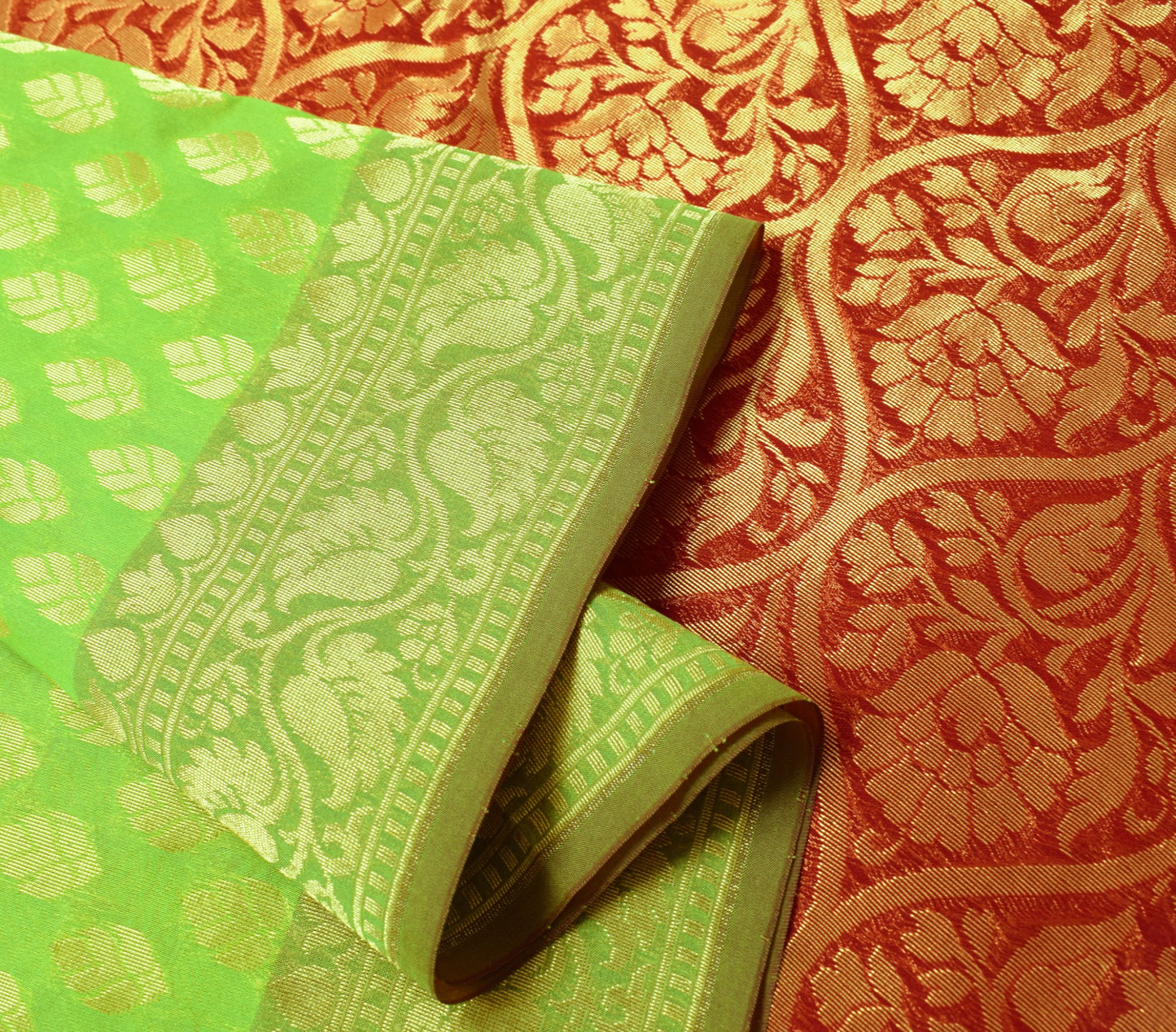 Indian Parrot Green Banarasi Sari Art Cotton Saree Blouse Fabric Gold Zari Woven