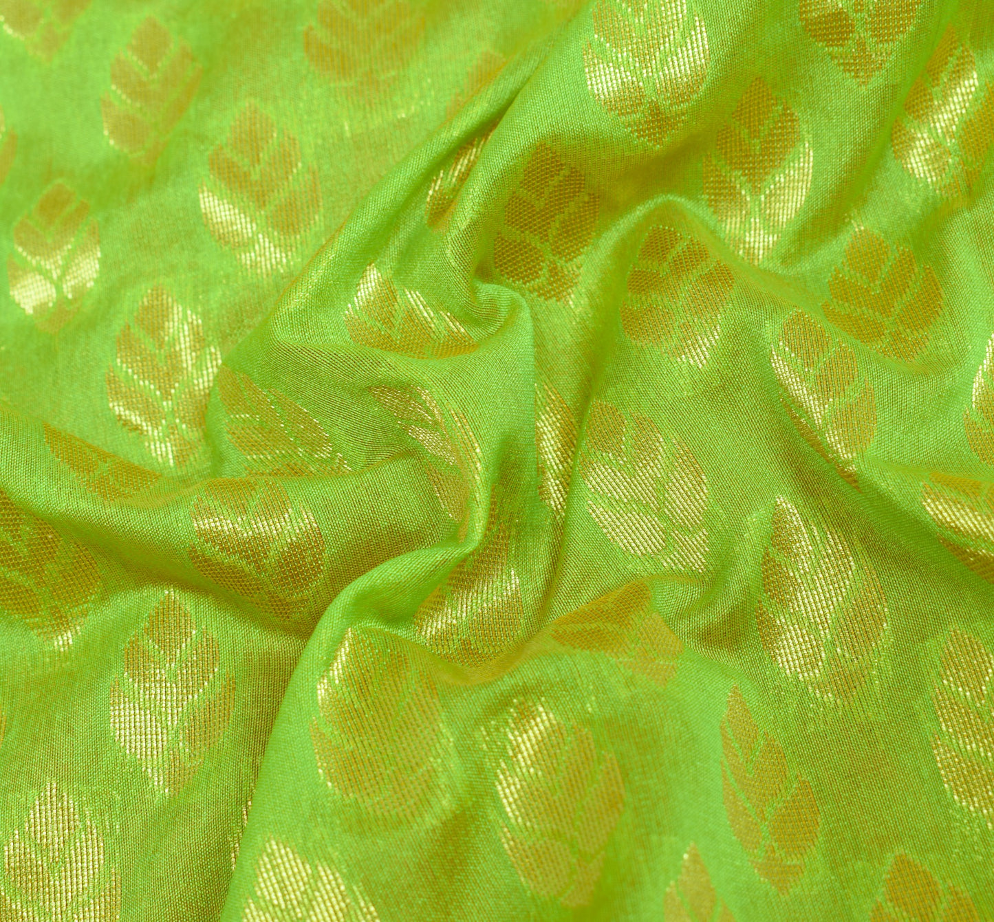 Indian Parrot Green Banarasi Sari Art Cotton Saree Blouse Fabric Gold Zari Woven