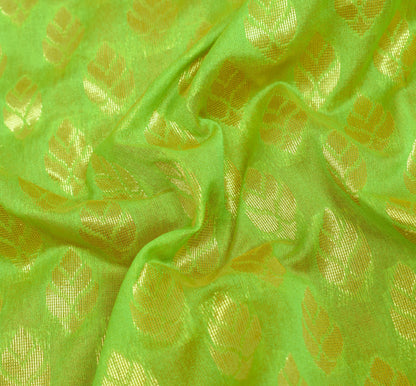 Indian Parrot Green Banarasi Sari Art Cotton Saree Blouse Fabric Gold Zari Woven