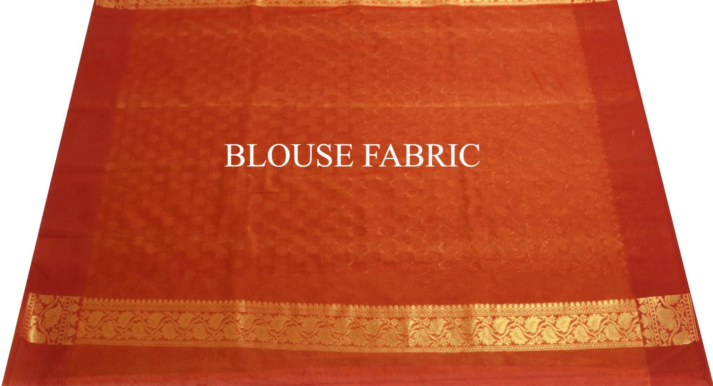 Indian Parrot Green Banarasi Sari Art Cotton Saree Blouse Fabric Gold Zari Woven