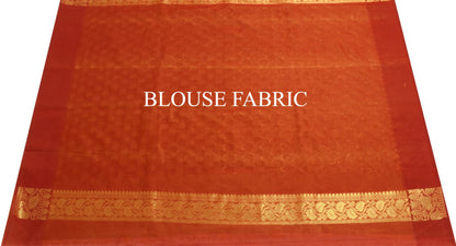 Indian Parrot Green Banarasi Sari Art Cotton Saree Blouse Fabric Gold Zari Woven