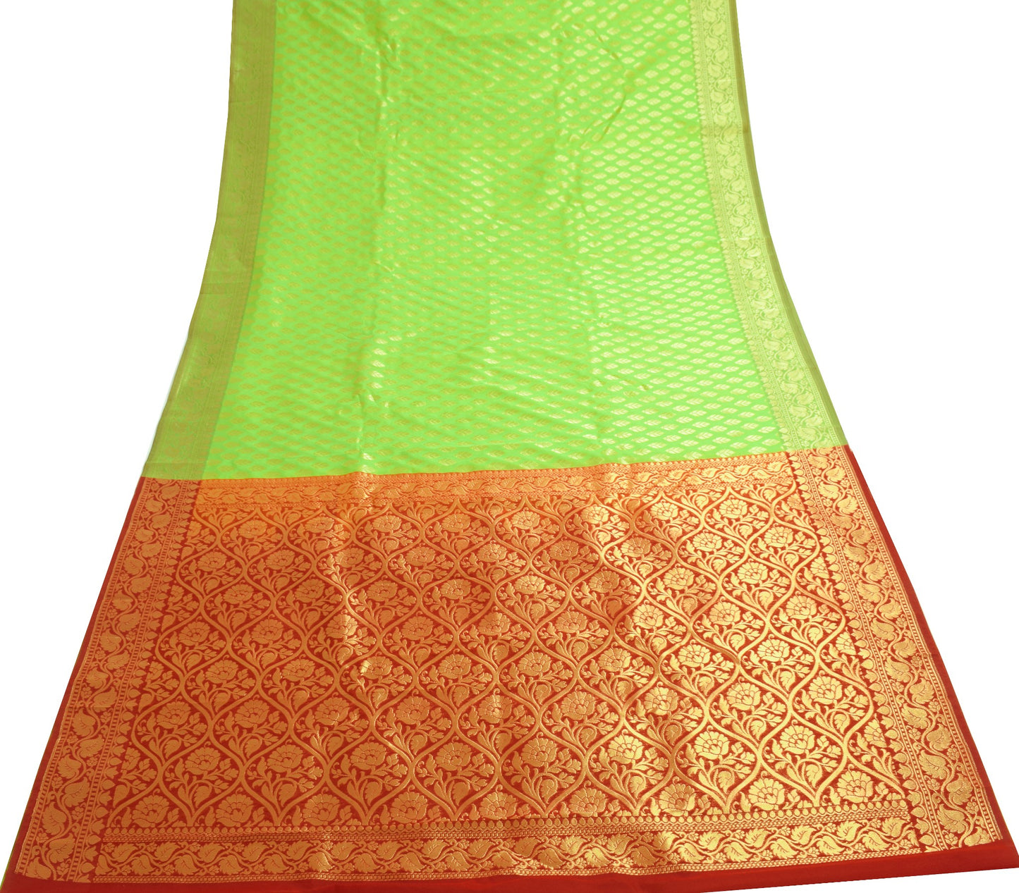 Indian Parrot Green Banarasi Sari Art Cotton Saree Blouse Fabric Gold Zari Woven
