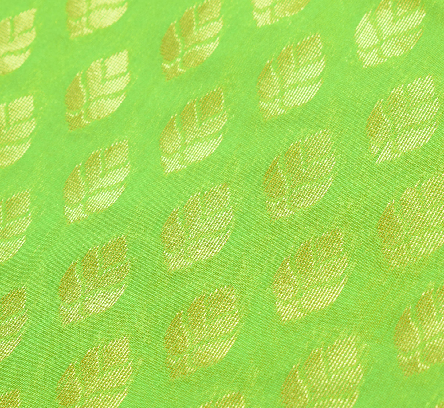 Indian Parrot Green Banarasi Sari Art Cotton Saree Blouse Fabric Gold Zari Woven