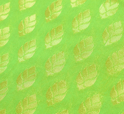 Indian Parrot Green Banarasi Sari Art Cotton Saree Blouse Fabric Gold Zari Woven