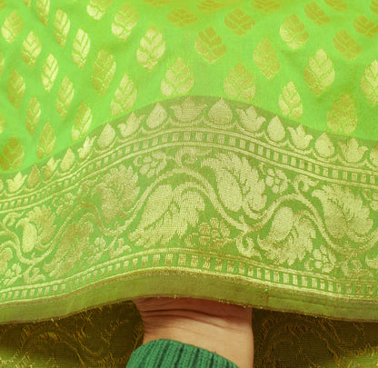 Indian Parrot Green Banarasi Sari Art Cotton Saree Blouse Fabric Gold Zari Woven