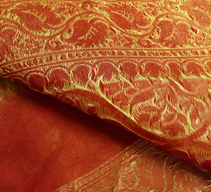 Indian Parrot Green Banarasi Sari Art Cotton Saree Blouse Fabric Gold Zari Woven