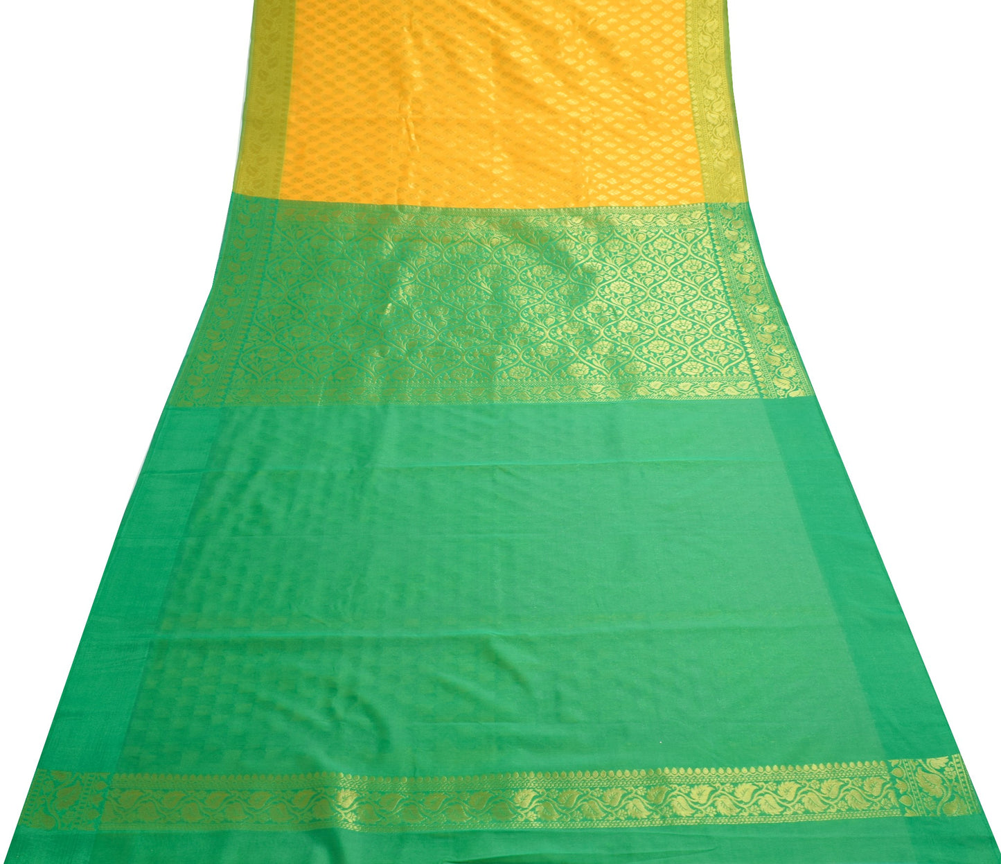 Indian Yellow Banarasi Sari Art Cotton Saree with Blouse Fabric Gold Zari Woven