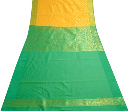Indian Yellow Banarasi Sari Art Cotton Saree with Blouse Fabric Gold Zari Woven