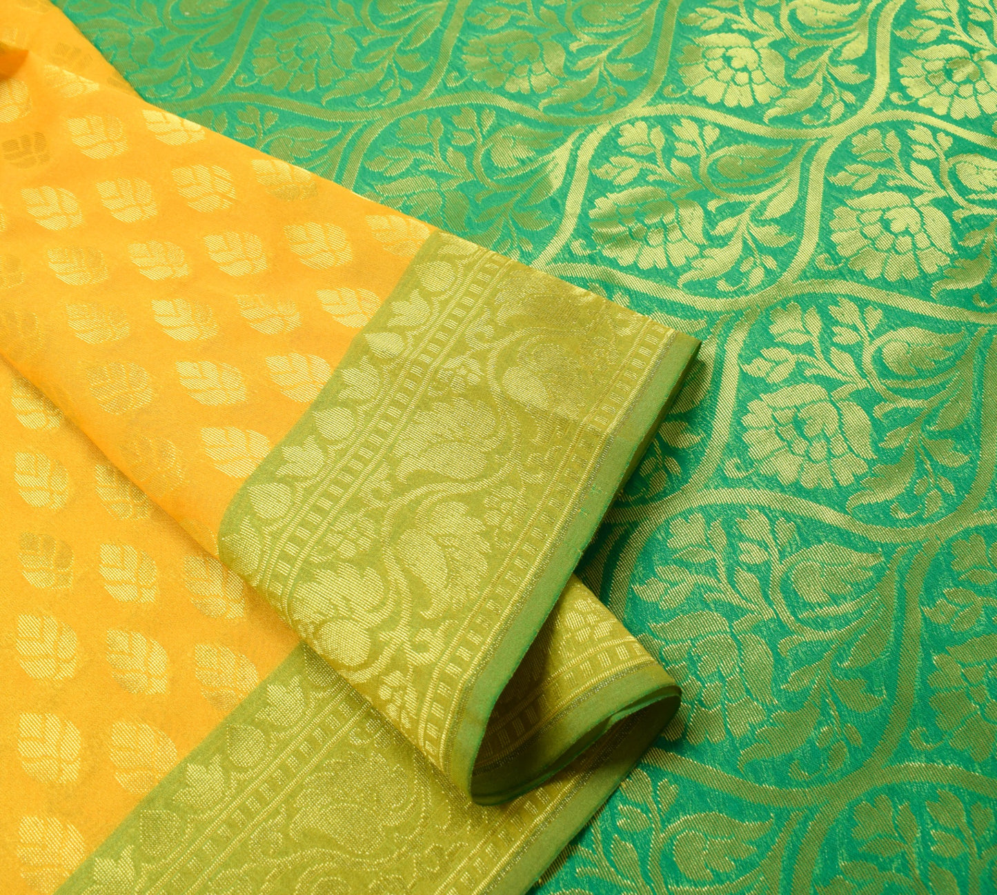 Indian Yellow Banarasi Sari Art Cotton Saree with Blouse Fabric Gold Zari Woven