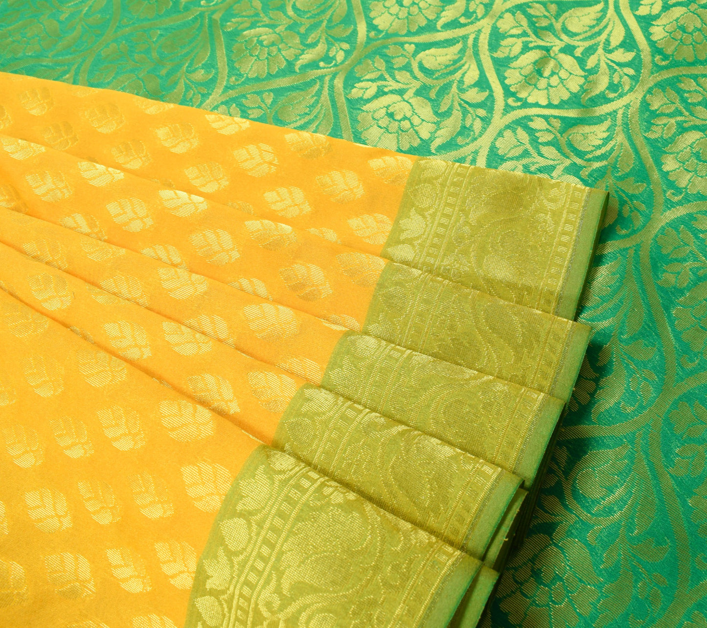 Indian Yellow Banarasi Sari Art Cotton Saree with Blouse Fabric Gold Zari Woven