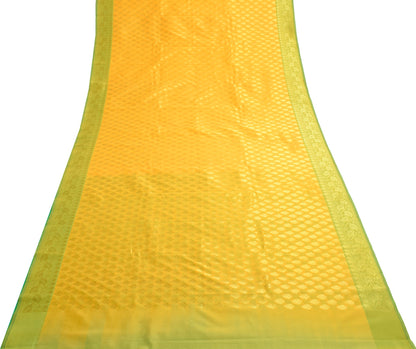 Indian Yellow Banarasi Sari Art Cotton Saree with Blouse Fabric Gold Zari Woven