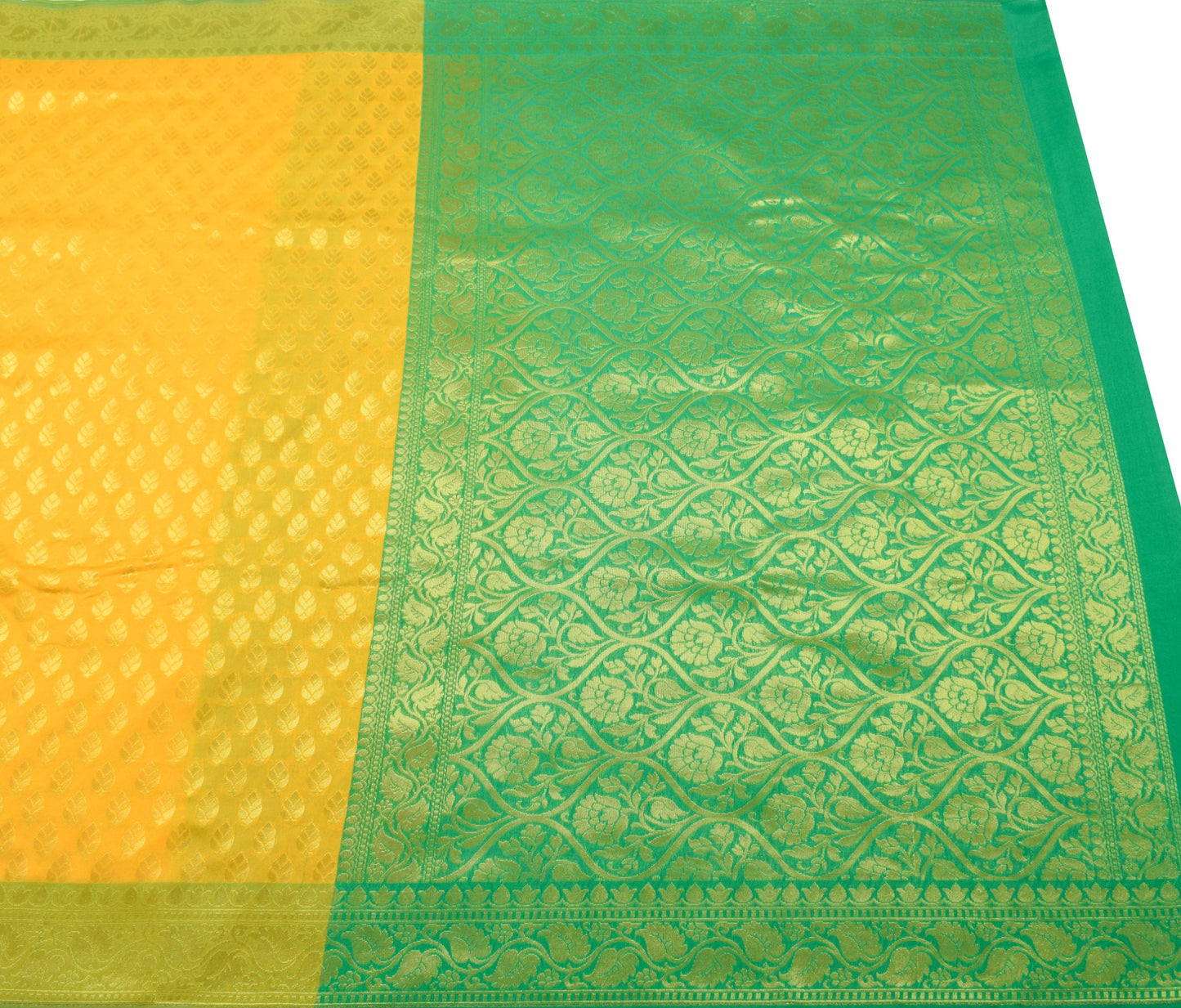 Indian Yellow Banarasi Sari Art Cotton Saree with Blouse Fabric Gold Zari Woven