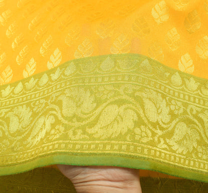 Indian Yellow Banarasi Sari Art Cotton Saree with Blouse Fabric Gold Zari Woven