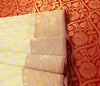 Indian Cream Red Banarasi Sari Art Cotton Saree Blouse Fabric Gold Zari Woven