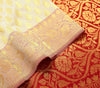 Indian Cream Red Banarasi Sari Art Cotton Saree Blouse Fabric Gold Zari Woven