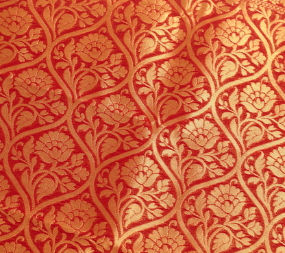 Indian Cream Red Banarasi Sari Art Cotton Saree Blouse Fabric Gold Zari Woven