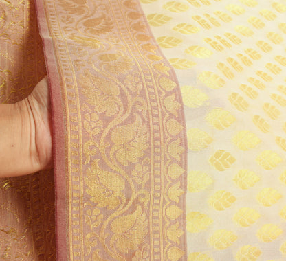 Indian Cream Red Banarasi Sari Art Cotton Saree Blouse Fabric Gold Zari Woven