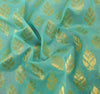 Indian Aqua Green Banarasi Sari Art Cotton Saree Blouse Fabric Gold Zari Woven