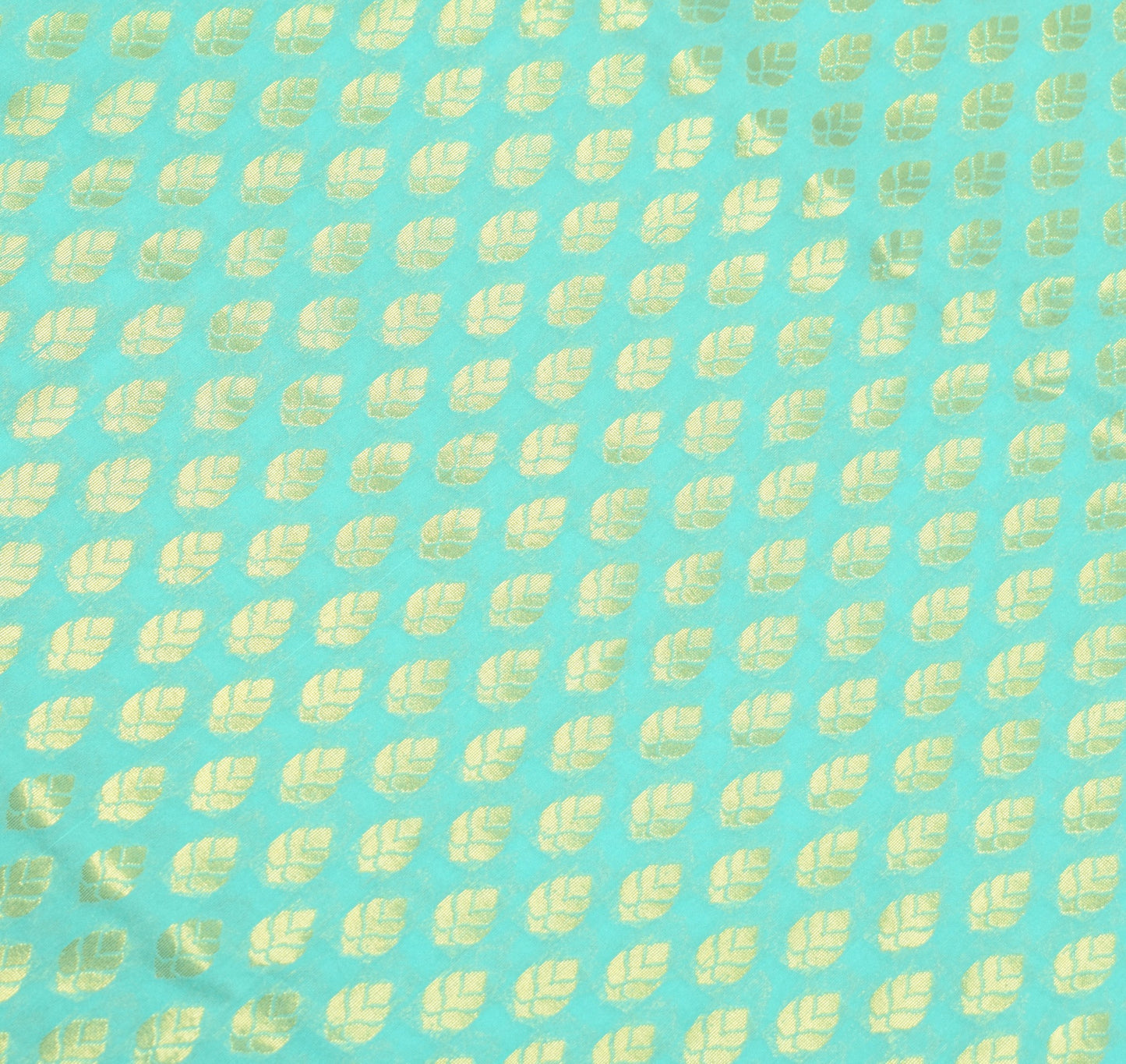 Indian Aqua Green Banarasi Sari Art Cotton Saree Blouse Fabric Gold Zari Woven