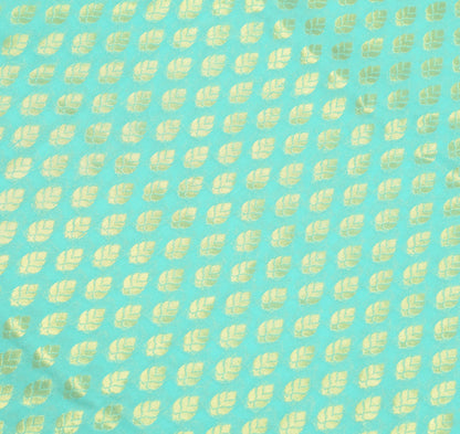 Indian Aqua Green Banarasi Sari Art Cotton Saree Blouse Fabric Gold Zari Woven