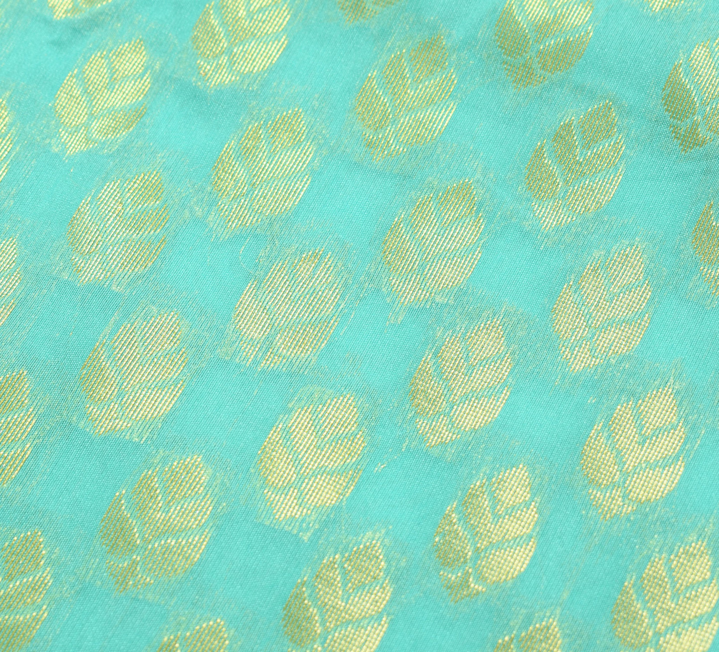 Indian Aqua Green Banarasi Sari Art Cotton Saree Blouse Fabric Gold Zari Woven